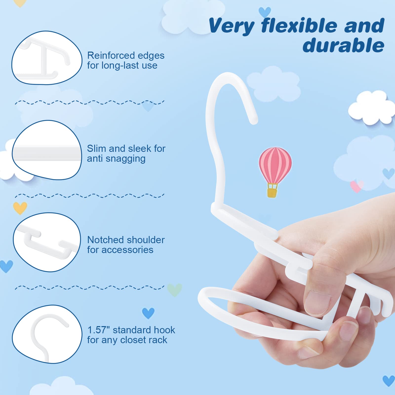 Goodtou Baby Hangers 60Pack White Baby Clothes Hangers Bulk Kids Plastic Hangers Toddler/Infant Hangers For Closet